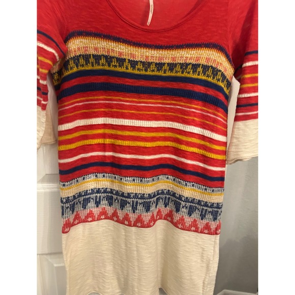Free People Red Multi Color Striped Boho Knit Mini Dress Tunic XS - Picture 2 of 8